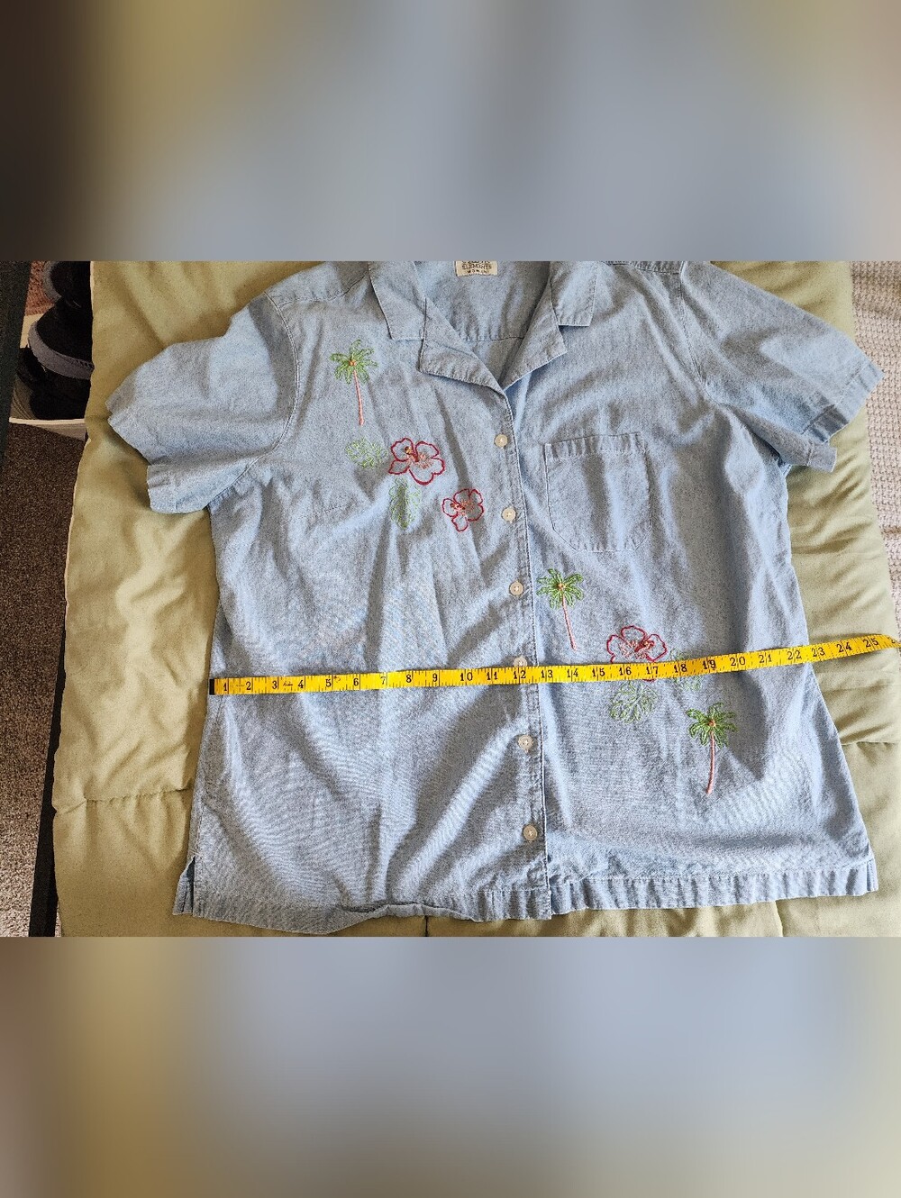"Classic Elements" Size 16w/18w Tropical Embroidery Capri+Collared Shirt Set - Picture 5 of 16